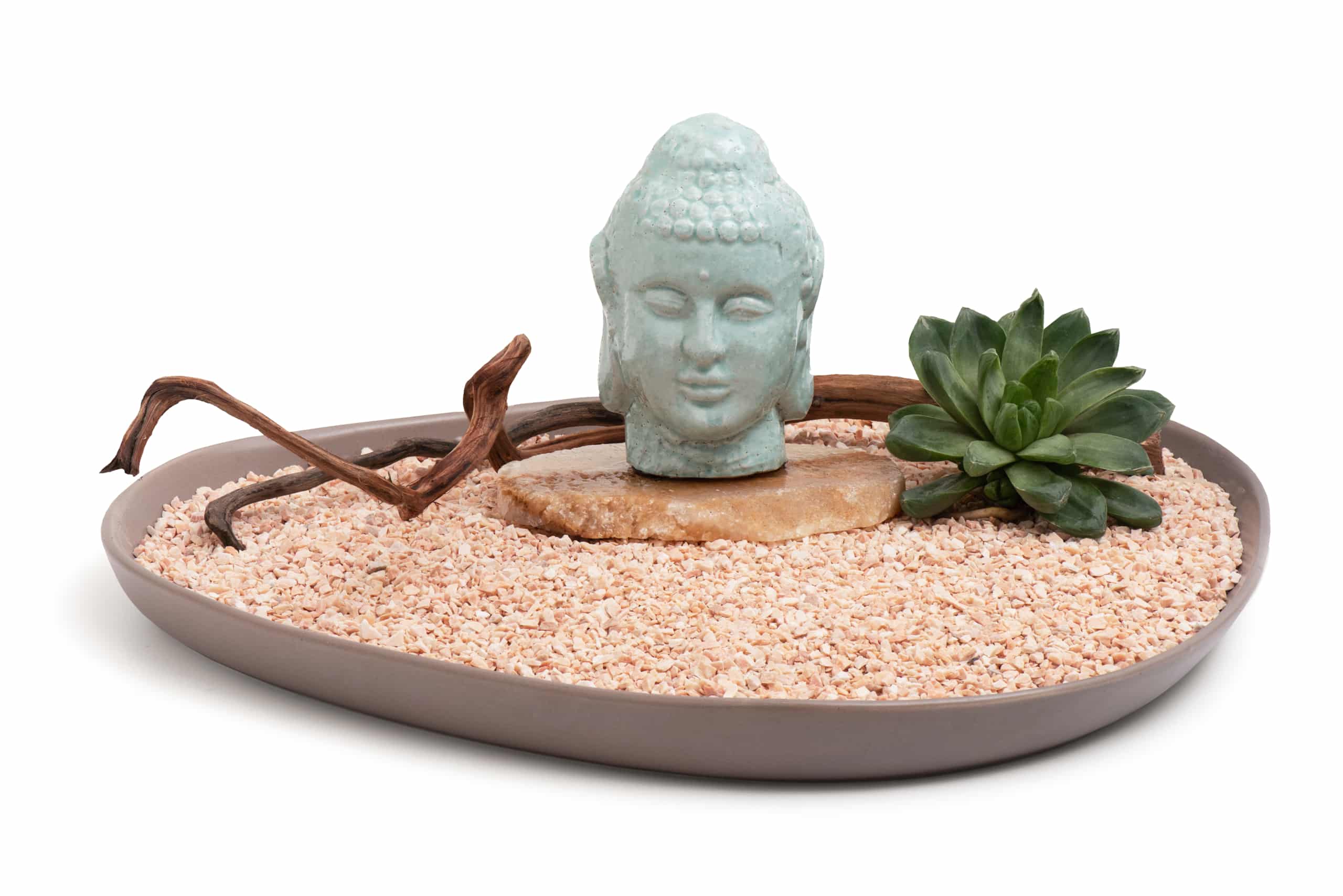 Garden tray with old buddha statue isolated on white background with clipping path.
